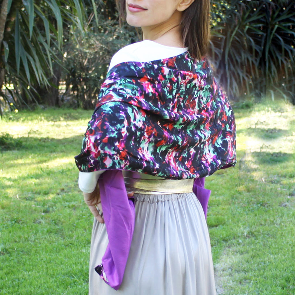 Chal grande estampado reversible · Floral / Morado (40x200cm)
