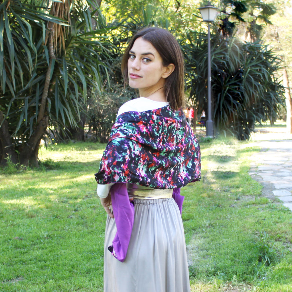Chal grande estampado reversible · Floral / Morado (40x200cm)