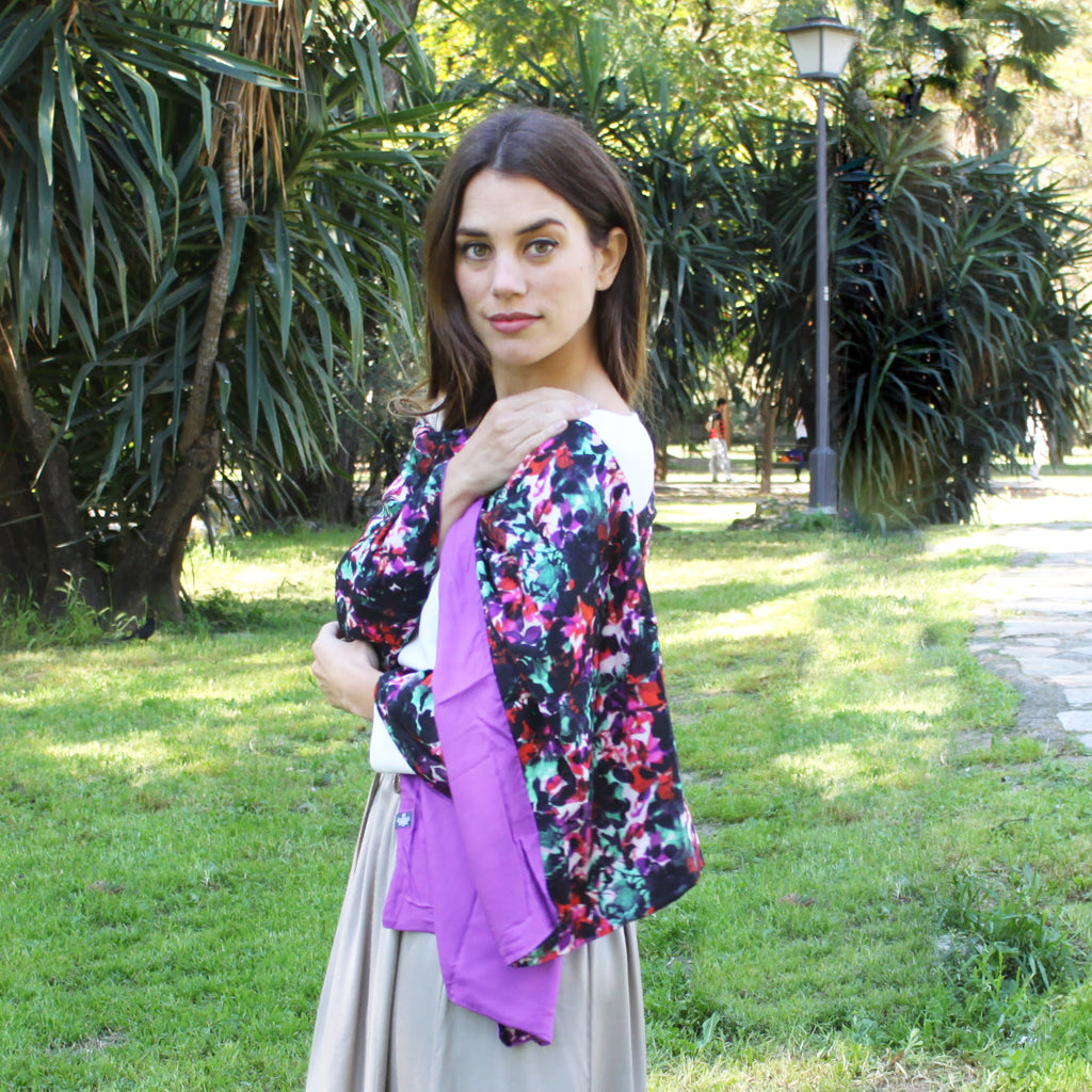 Chal grande estampado reversible · Floral / Morado (40x200cm)