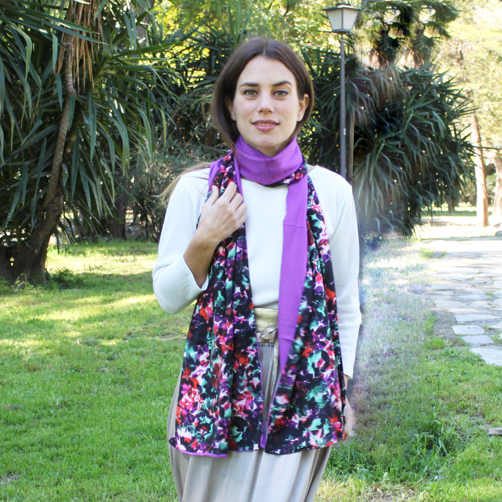 Chal grande estampado reversible · Floral / Morado (40x200cm)