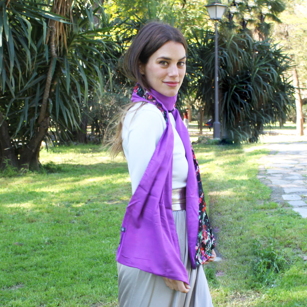 Chal grande estampado reversible · Floral / Morado (40x200cm)