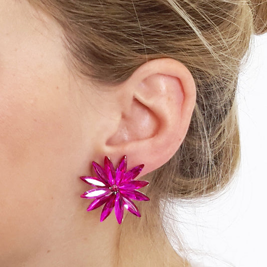 Pendientes Cristales Margarita · Fucsia Claro, Plata (última unidad!)